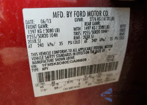 2014 Ford Explorer Xlt z USA, uszkodzony, nr VIN 1FM5K8D80EGA06809